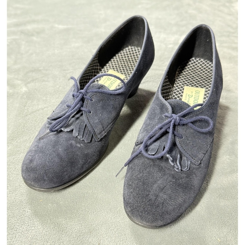 Vintage Daniel Green Shoes Womens Size 5.5 Blue Suede Outdorables Pumps Made USA